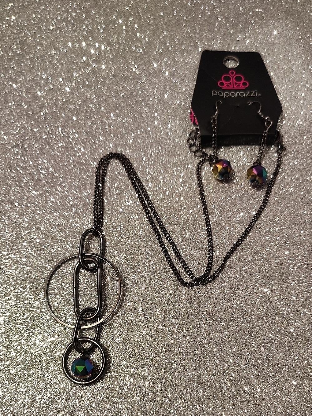 Paparazzi "Park Avenue" Oil Spill Iridescent Earring & Necklace Set